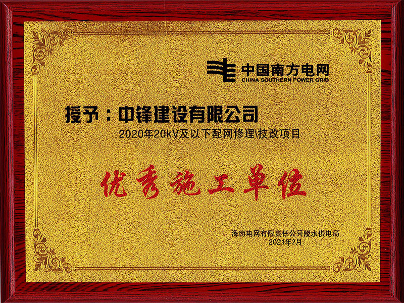 2020年20kV及以下配網(wǎng)修理\技改項目優(yōu)秀施工單位